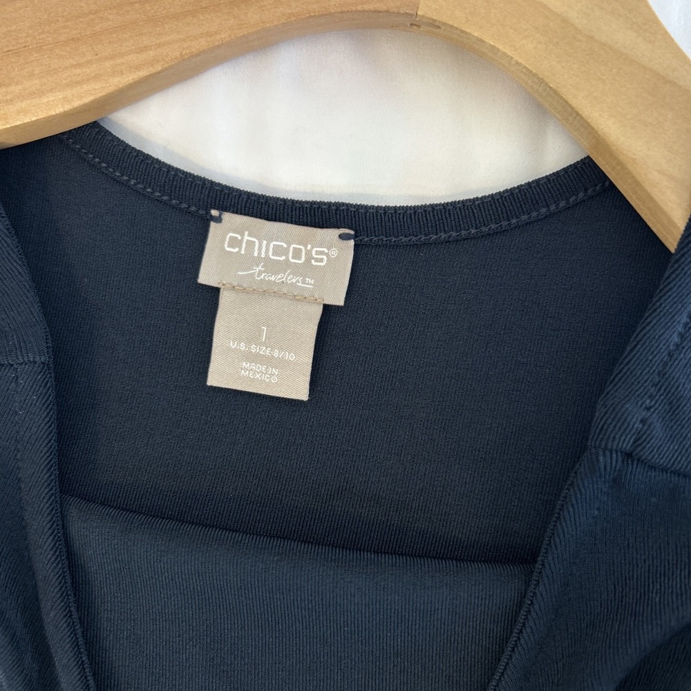 Chicos Travelers Navy Blue Ribbed Tank Top Shell Sz 1 US 8/10 Wrinkle Resistant - Picture 5 of 6